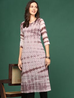 SHOWOFFFF - Women's Brown Embellished Straight Kurta