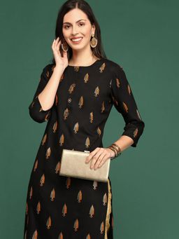 SHOWOFFFF - Women's Black Floral Straight Kurta