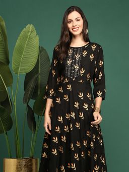 SHOWOFFFF - Women's Coffee Brown Embellished A-Line Kurta
