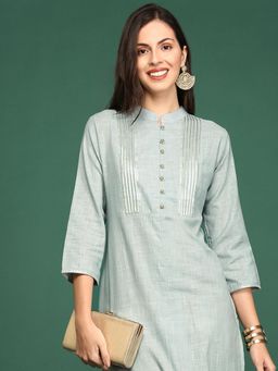 SHOWOFFFF - Women's Grey Solid Straight Kurta