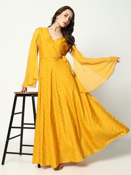 SHOWOFFFF - Women's Yellow Floral Anarkali Kurta