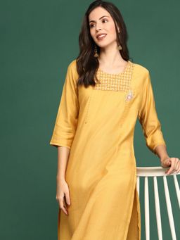 SHOWOFFFF - Women's Mustard Solid Straight Kurta