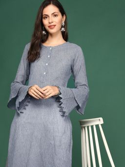 SHOWOFFFF - Women's Blue Woven Design A-Line Kurta