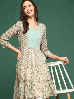 SHOWOFFFF - Women's Beige Floral Straight Kurta