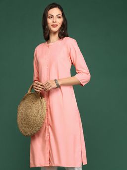 SHOWOFFFF - Women's Pink Solid Straight Kurta