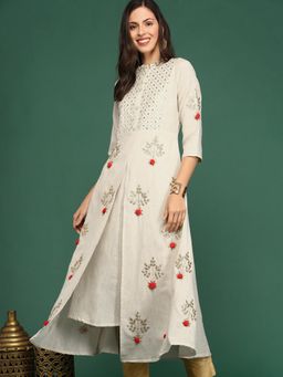 SHOWOFFFF - Women's Off White Embellished Anarkali Kurta