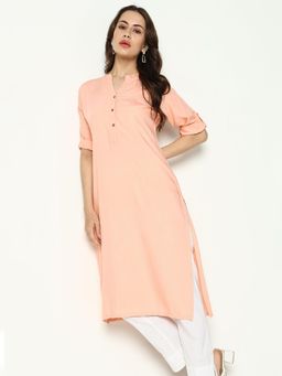 SHOWOFFFF - Women's Peach Solid Straight Kurta
