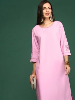 SHOWOFFFF - Women's Pink Solid Straight Kurta