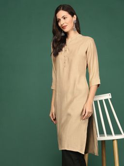 SHOWOFFFF - Women's Beige Solid Straight Kurta