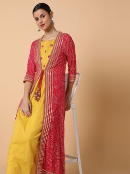 SHOWOFFFF - Women's Mustard Solid Anarkali Kurta with Jacket (Set of 2)