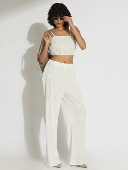 SHOWOFFFF - Women Textured WhiteCo-Ord (Set of 2)