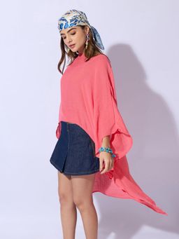 SHOWOFFFF - Women's Pink Boat Neck Longline Top
