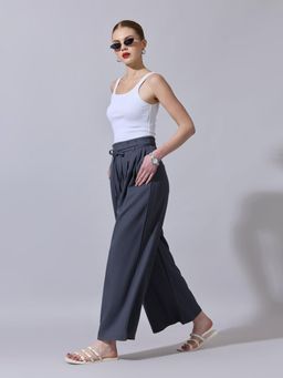 SHOWOFFFF - Edition Womens Grey Loose Fit Formal Trousers with Belt (Set of 2)