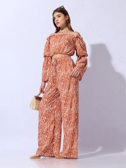 SHOWOFFFF - Women Rust Animal Print Relaxed Fit Co-Ord (Set of 2)