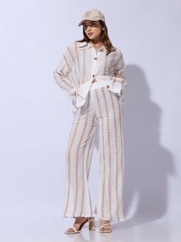 SHOWOFFFF - Women White Stripes Relaxed Fit Co-Ord (Set of 2)