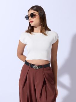 SHOWOFFFF - Women White Fitted Crop Top