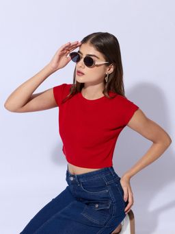 SHOWOFFFF - Women Red Fitted Crop Top