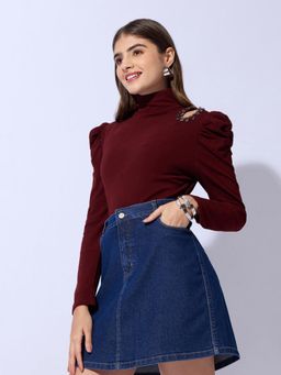 SHOWOFFFF - Women Maroon Embellished Top