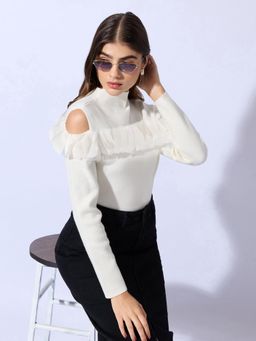 SHOWOFFFF - Women White Embellished Top