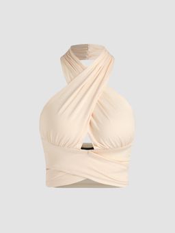 Cider - Solid Crossover Crop Halter Tank Top