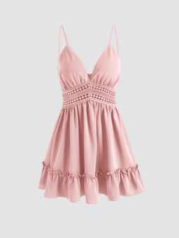 Cider - Solid Hollow Out Ruffle Mini Dress