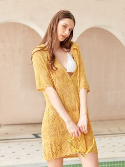 Cider - Solid Hollow Out Knit Top