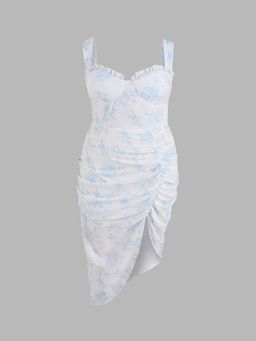 Cider - Floral Ruffle Toile De Jouy Midi Dress Curve & Plus