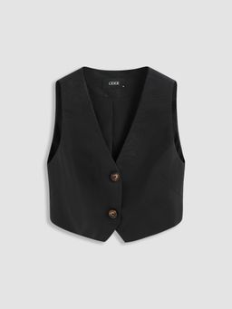 Cider - Recycled Fabric Solid Button Crop Vest