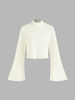 Cider - Texture Bell Sleeve High Neck Top
