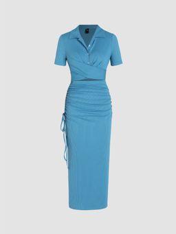Cider - Cut Out Tie Back Drawstring Maxi Dress