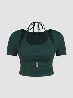 Cider - Jersey Rib Buckle Crop Halter Top Curve & Plus