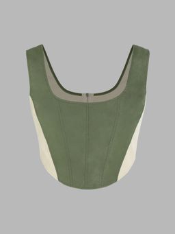 Cider - Woven Patchy Corset Crop Tank Top