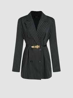 Cider - Striped Notched Collar Blazer with Belt (Set of 2)