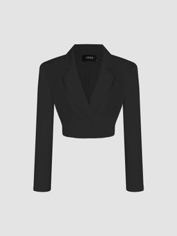 Cider - Solid Notched Collar Crop Blazer