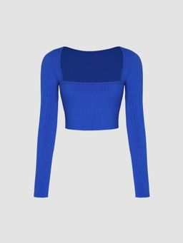 Cider - Solid Square Neck Knitted Crop Top