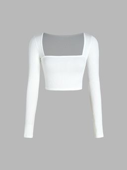 Cider - Solid Square Neck Knitted Crop Top ()