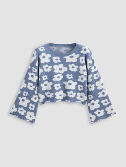 Cider - Floral Bell Sleeve Knitted Crop Top Curve & Plus