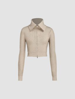 Cider - Striped Turtleneck Bodycon Crop Cardigan