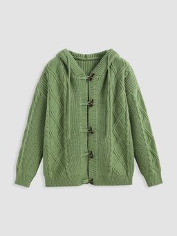 Cider - Cable Knit Solid Button Up Hooded Cardigan