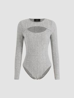 Cider - Rib Solid Cut Out Bodycon Bodysuit