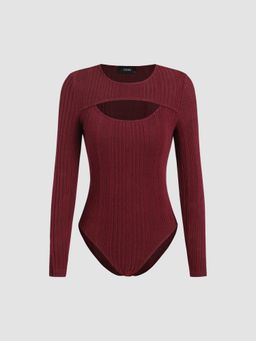 Cider - Rib Solid Cut Out Bodycon Bodysuit