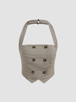 Cider - Tweed Houndstooth Halter Sleeveless Crop Top