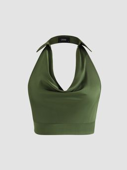 Cider - Satin Cowl Neck Sleeveless Crop Top