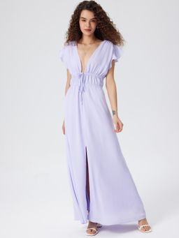 Cider - Floral Split Ruffle V Neck Maxi Dress