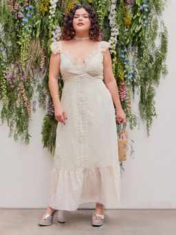 Cider - Lace Hem Floral Ruffle Maxi Dress Curve & Plus