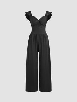 Cider - Twist Ruffle Hem Wide Leg Jumpsuit