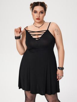 Cider - Lace Up Ruffle Mini Dress Curve & Plus