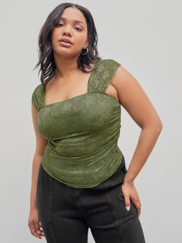 Cider - Floral Lace Ruched Cami Crop Top Curve & Plus