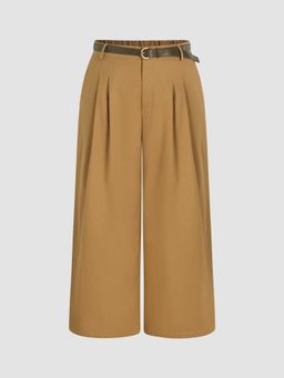 Cider - Linen Blend Belted Pocket Wide Leg Pant Curve & Plus