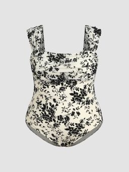 Cider - Floral Ruched Sleeveless Bodysuit Curve & Plus